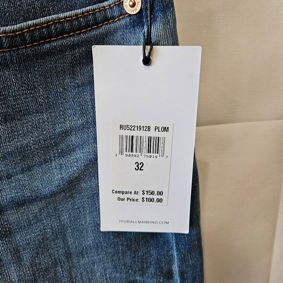 7 For All Mankind Jeans Shorts Raw Hem Faded Blue Button Fly Size 32 - Picture 3 of 9